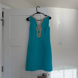 Lilly Pulitzer Turquoise Sleeveless Mini Dress with Gold Trim